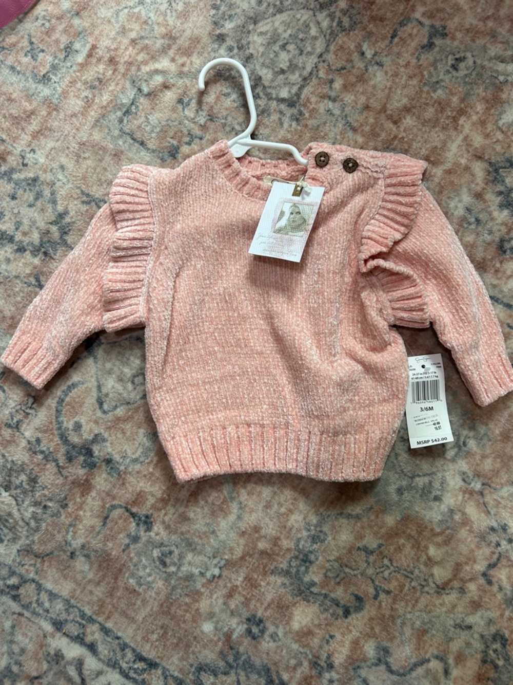 Soft Pink Baby Knit Top with Shoulder Buttons NWT